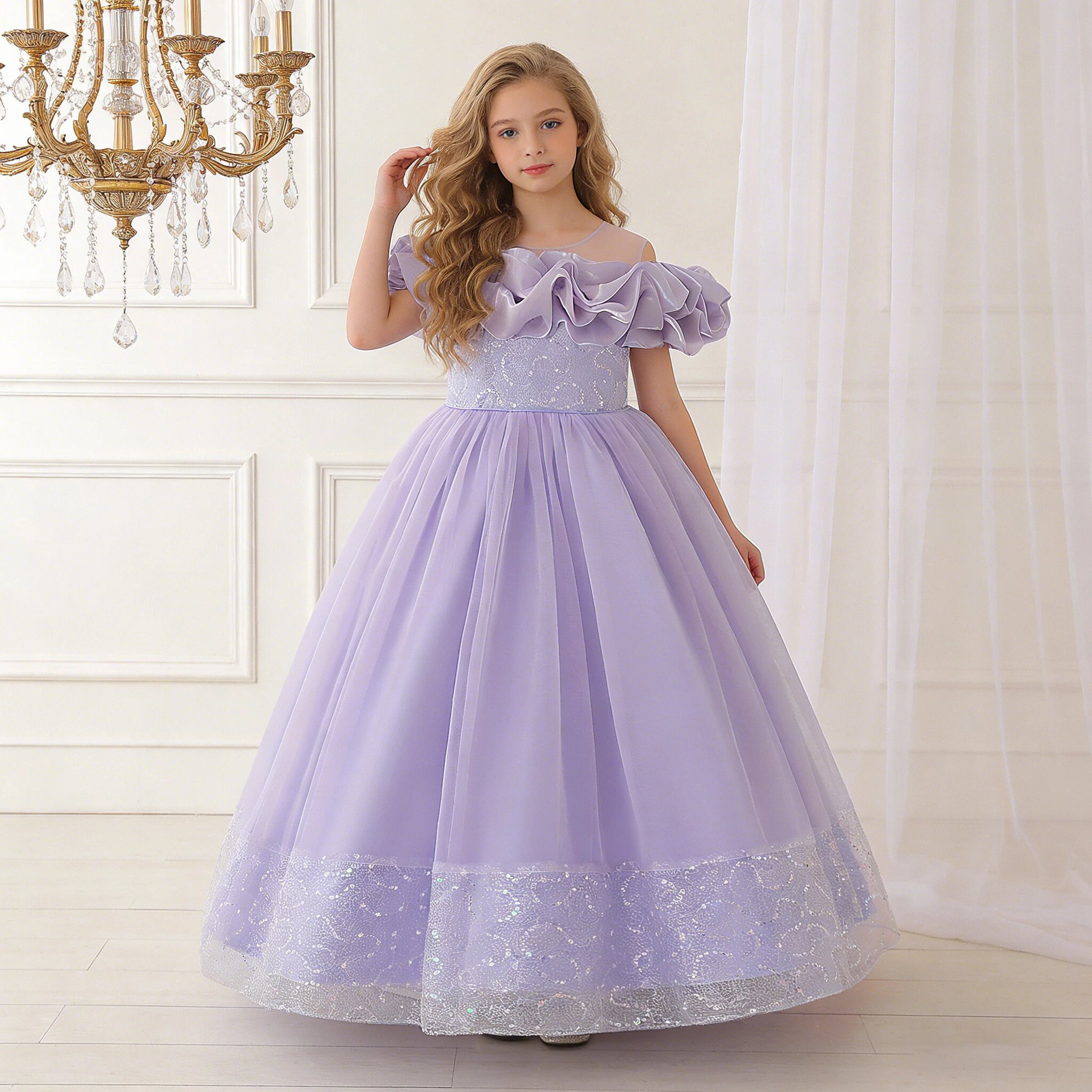 

Летнее платье для девочек с цветочным узором, элегантное, с пайетками, из фатина, для подружек невесты, на свадьбу, выпускной, день рождения, вечерний наряд