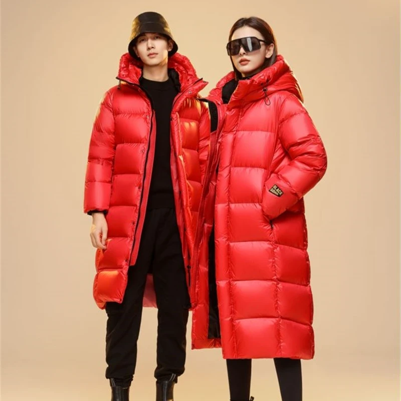 2024 New Men's Women's 90% White Goose Down Thick（Winter) Warm X-long Jackets Top Grade Female Male Korean Over Knee Down Coat