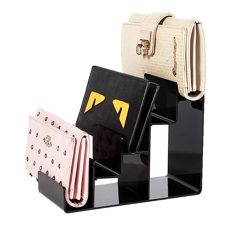 Customized. bag shop display ideas countertop leather wallet stand coin purse holder rack tabletop acrylic wallet display stand