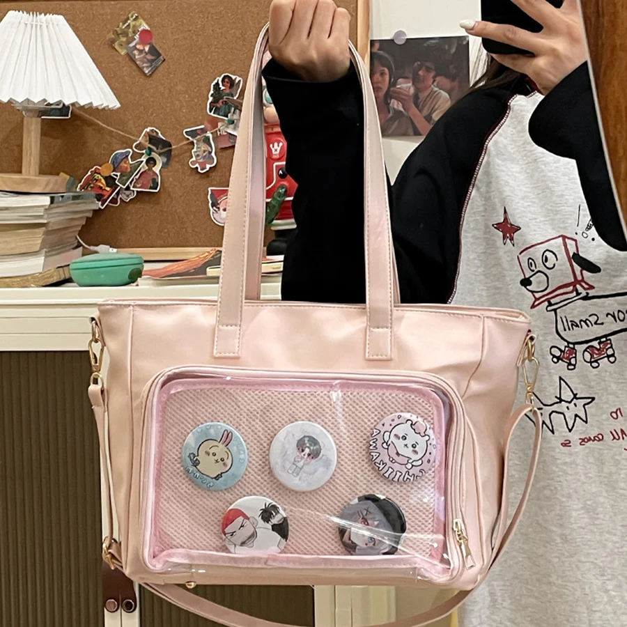 New Y2K Japan Kawaii Ita Bag Cute PU Clear Shoulder Bag Girls Transparent Pocket Harajuku Style Women's Preppy Crossbody Bag Sac