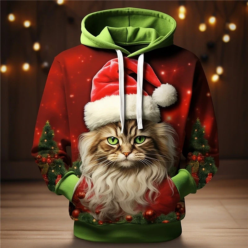 Christmas Snowman Print men's Hoodie Cartoon 3D Animal Pattern Unisex Clothing Autumn Loose Fitting Pullover Casual men's Tops