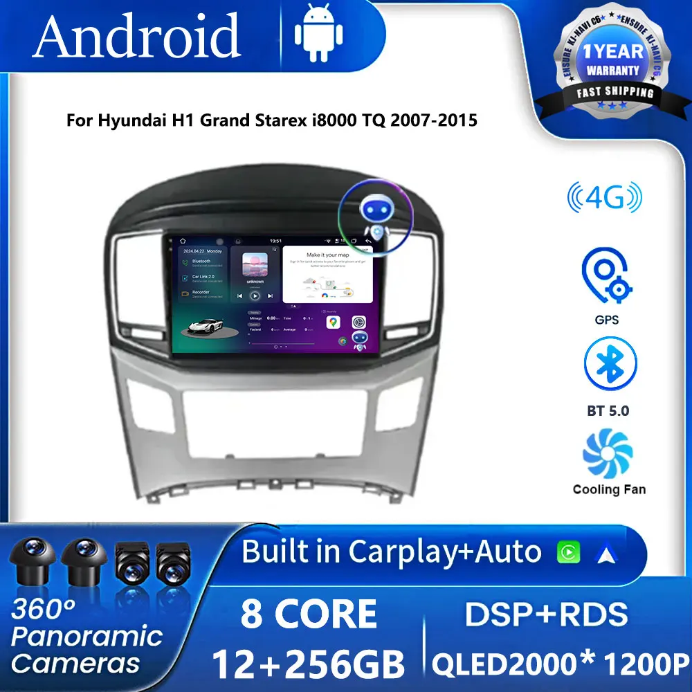 

Android 14 For Hyundai H1 Grand Starex i8000 TQ 2007-2015 Car Radio Multimedia Video Player GPS 4G WIFI 360 Camera DSP 8+256GB