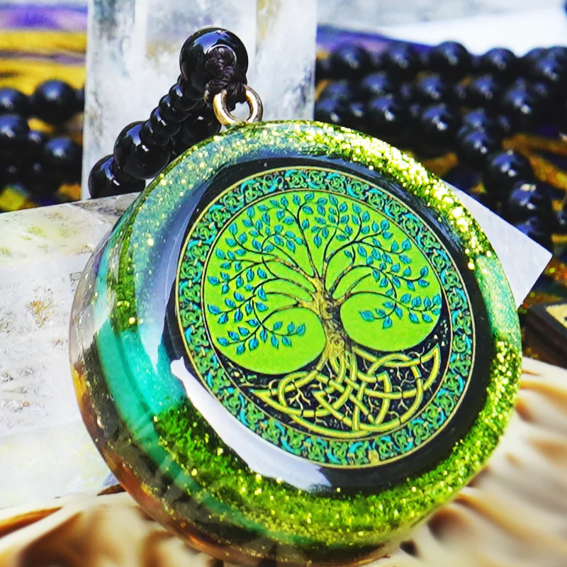 

Unique Spiritual Orgone Pendant with Tree of Life on front side