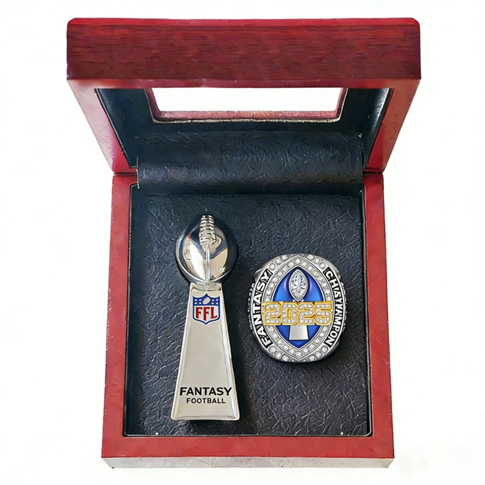 

Кольцо и трофей чемпионата фэнтези-футбола 2025 FFL, приз Кубок американского футбола, спортивные кольца MVP Trophy, набор для фанатов, мужские Souv