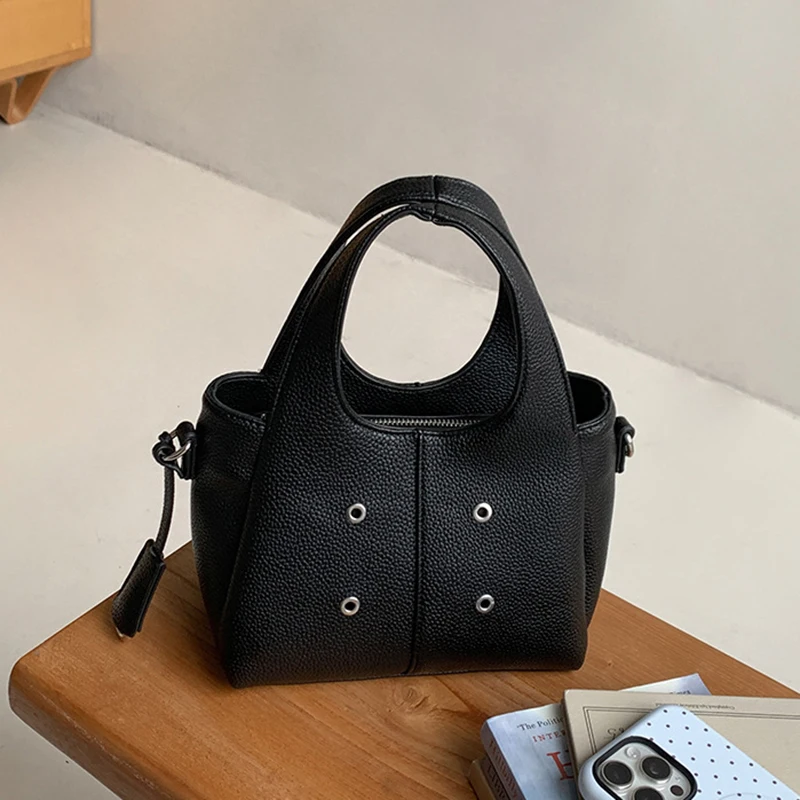 PU Basket Bag for Women Solid Color Large Capacity Zipper Handbags Autumn Winter Commute Versatile One Shoulder Bags