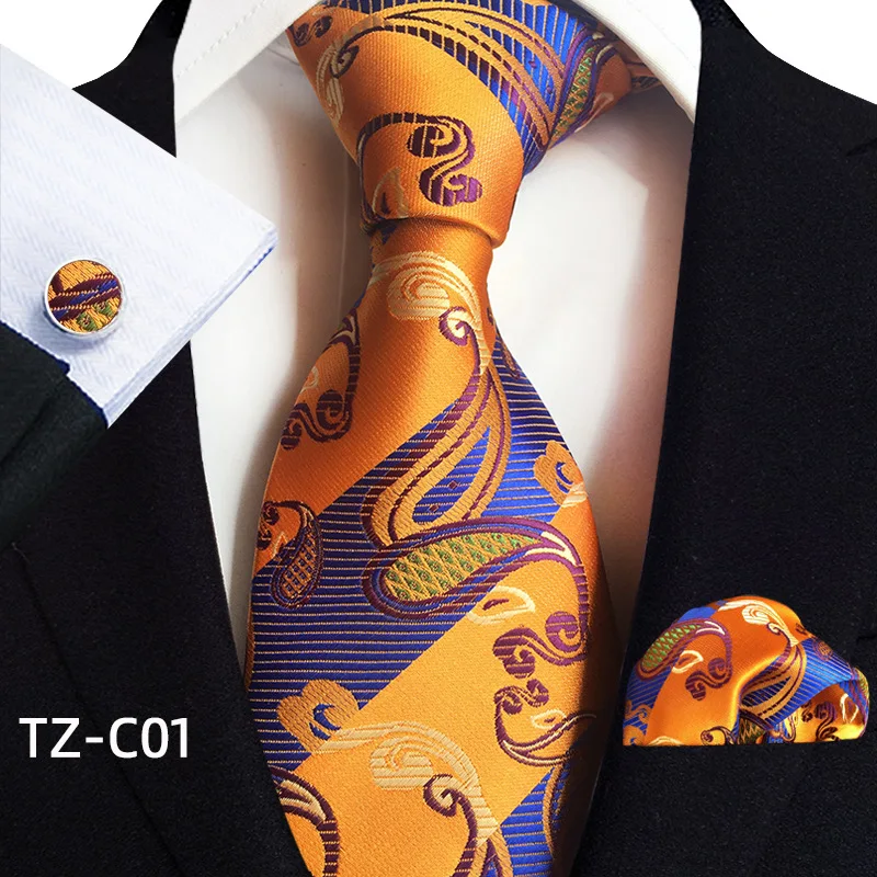 Peacock Blue Paisley Novelty Design Silk Wedding Tie for Men Hanky Cufflinks Gift Mens Necktie Set Business Party Dropshipping