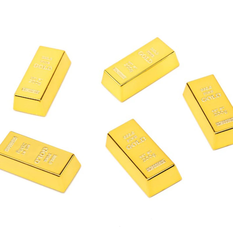 Gold Bar Bullion Brick Fake Bars Golden Pirate Treasure Faux Artificial Party Simulation Bricks Toy Movie Prop Door Props Stop