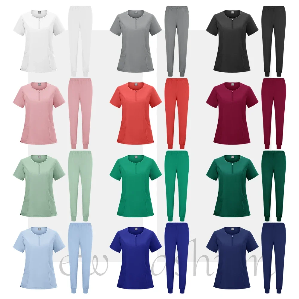 HZMNOI Doctor Scrubs Nursing Uniforms for Women Men Anesthetist Set Tops and Jogger Pants Thin Fabric Operating Room Workwear