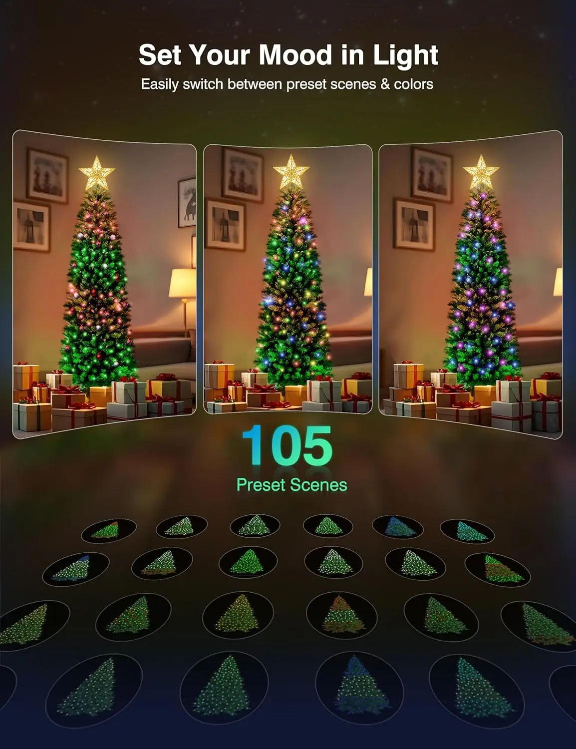 7.5ft App-Controlled RGB Pre-Lit Skinny Christmas Tree with 350 LEDs & 1053 Branch Tips