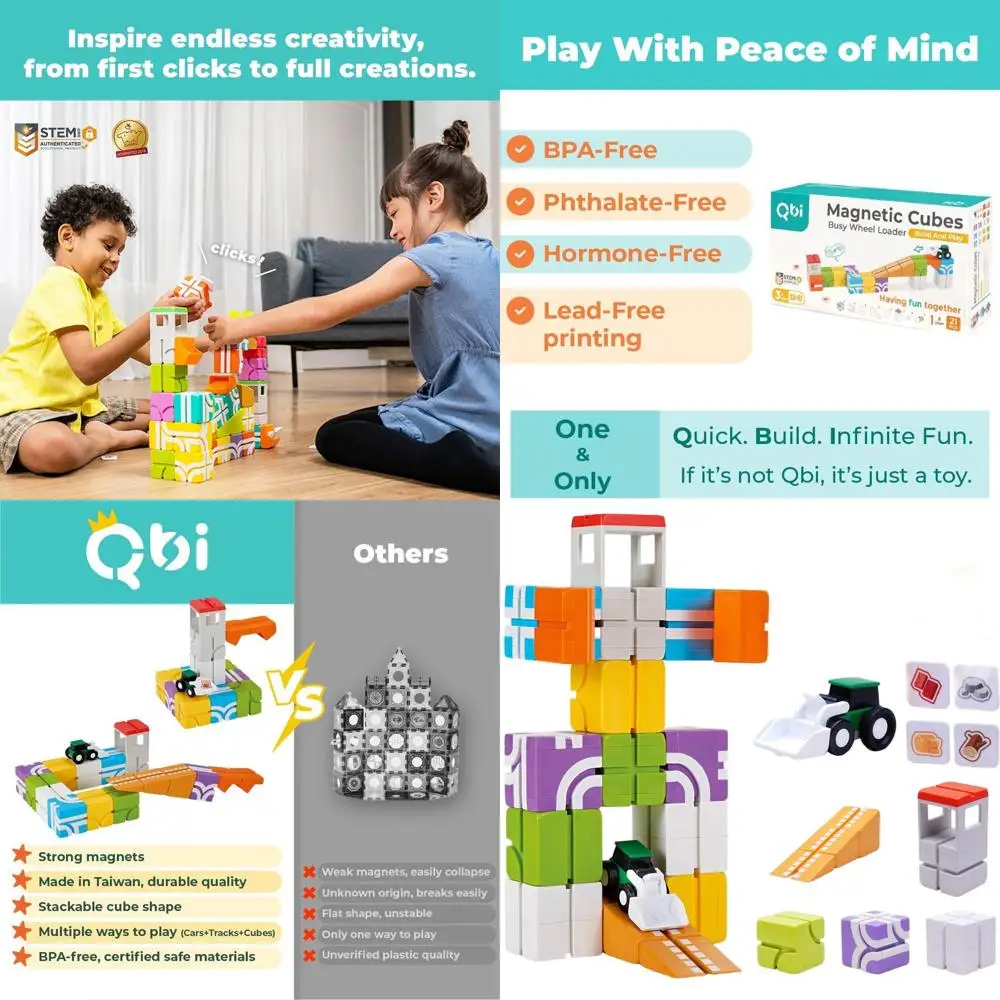 บล็อกแม่เหล็ก STEM สำหรับเด็กเล็ก 3 ปีขึ้นไป |   บล็อกสีสันสดใส 3 มิติ พร้อมรถปราบดินและกระเบื้อง |   ของเล่นเสริมพัฒนาการทางประสาทสัมผัสสำหรับเด็กผู้ชายและเด็กผู้หญิง