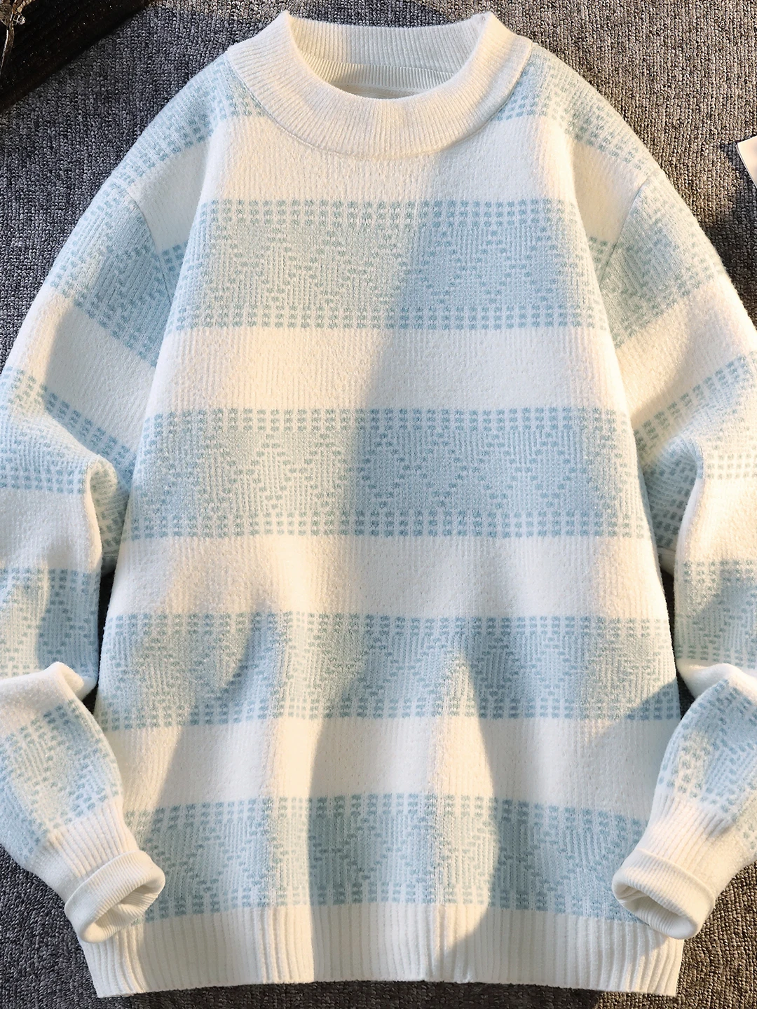 

Men's Casual Knitted f High Collar Sweater Autumn Winter New Sle Color Blo Stripe Design Faionable Versatile Base La...