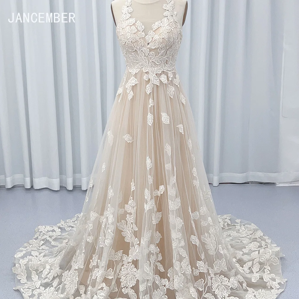 

Jancember White Lace Wedding Dresses for Women 2024 Bride Sleevelesss Elegant Zipper Gown Womens Brides vestidos novias boda