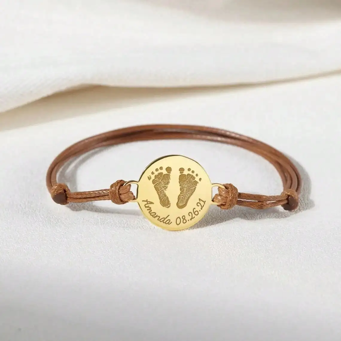 DOREMI مخصص الطفل سوار شخصية حبل قابل للتعديل منحوتة الطفل البصمة بصمة مجوهرات من صلب لا يصدأ للرجال أمي