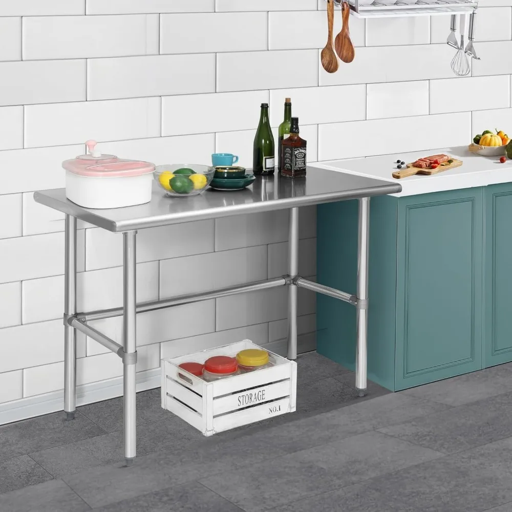 Open Base Stainless Steel Table  Commercial Heavy Duty Prep & Work Table with Galvanized Legs for Restaurant, Home and Hotel