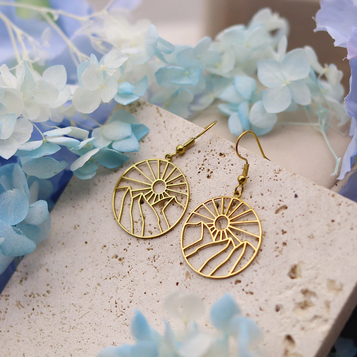Kinitial Mountain Sunrise Pendant Stainless Steel Earrings Women's Fashion Summer Beach Birthday Gift Jewelry Gift New Style