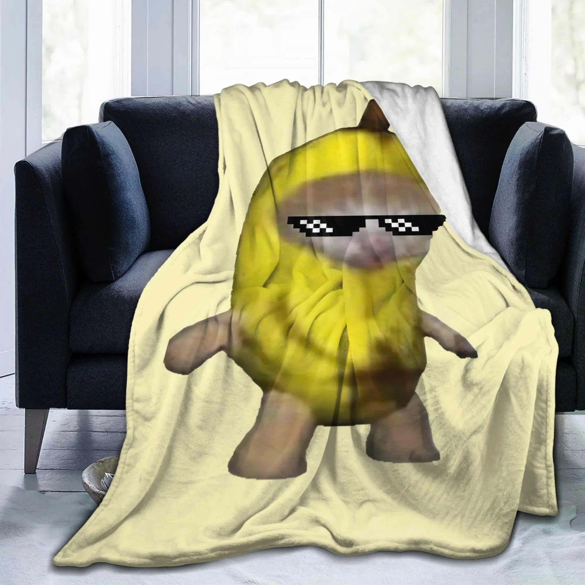 Banana Cat Happy Bananacat Meme Blankets  Camping Flannel Bedding Throws For Outdoor Warm Soft Custom Quality Bedspread Gift