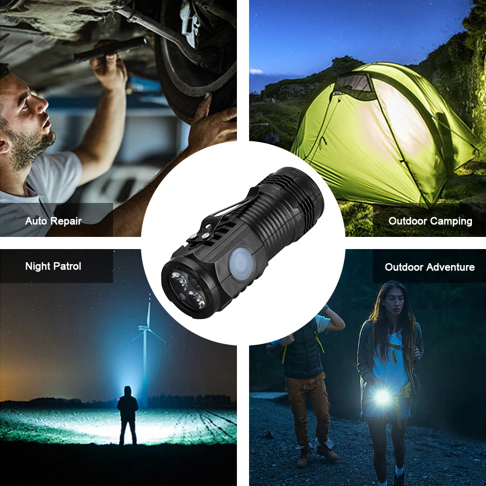 

Mini LED Flashlight USB C Rechargeable with Clip Powerful Flashlight IPX4 Waterproof Hands-Free Flashlight for Camping Emergency