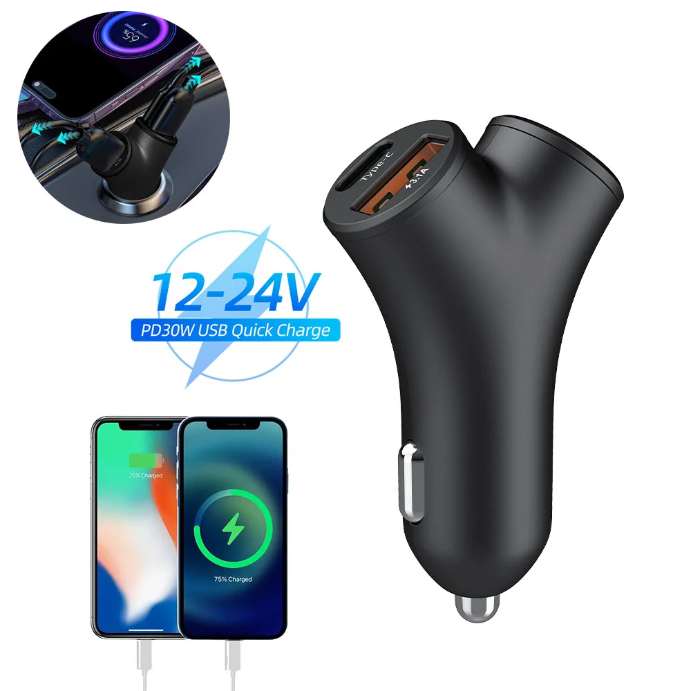 4 IN 1 Car Charger Super Fast Charge Adapter Dual Type C USB 78W Portable For IPhone 14 Pro Max 13 12 11 IPad Airpods Samsung