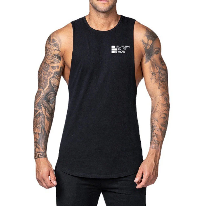 

Still Willing Follow Freedom Sport T-shirts Mens Fitness Gym Bodybuilding Fitness Vests Summer Cotton Breathable Loose Tank Tops