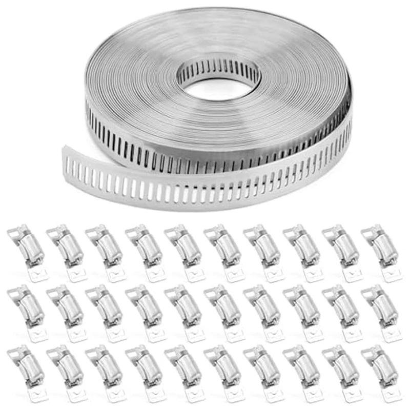 

DIY Adjustable Worm Gear Hose Clamps With Stainless Steel Banding And 30 Fasteners Kit