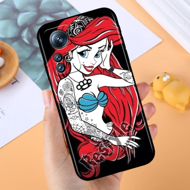 Tattoo Disney Princess For Xiaomi Mi 14 13T 13 12T 12 11T 11i 11 10T 10 Pro Lite Ultra 5G Black TPU Phone Case