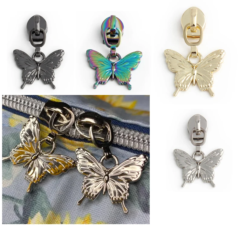 6PCS 색상 유지 전기 나비 모양 5 #   지퍼 슬라이더 지갑 금속 교체 가능한 풀러 바느질 수리공 DIY 공예