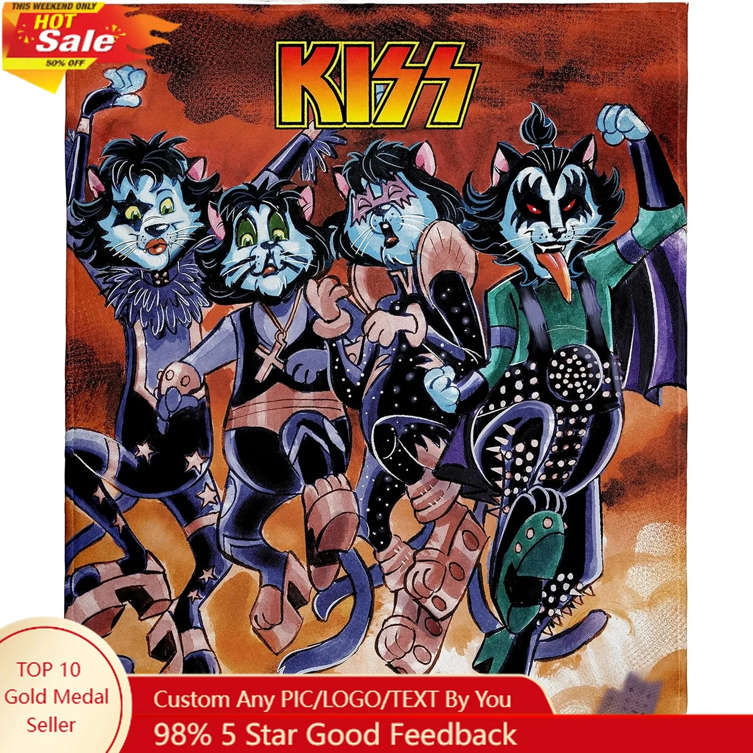 

KISS Blanket KISS Destroyer Kitty Cats Music Band Super Soft Fleece Throw Blanket Custom blankets