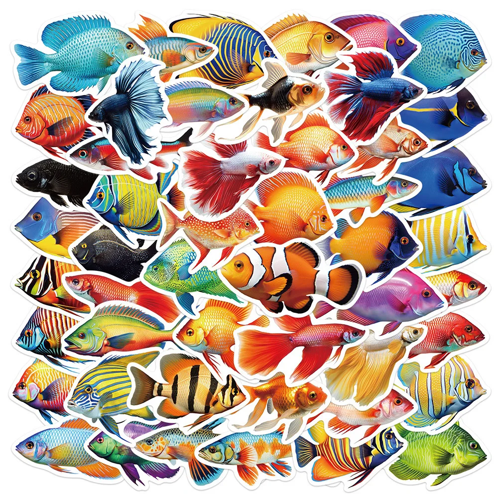 

10/50PCS Colorful Sea Fish Ocean World Cartoon Stickers DIY Scrapbook Stationery Water Bottle Phone Laptop Fridge Sticker Toy