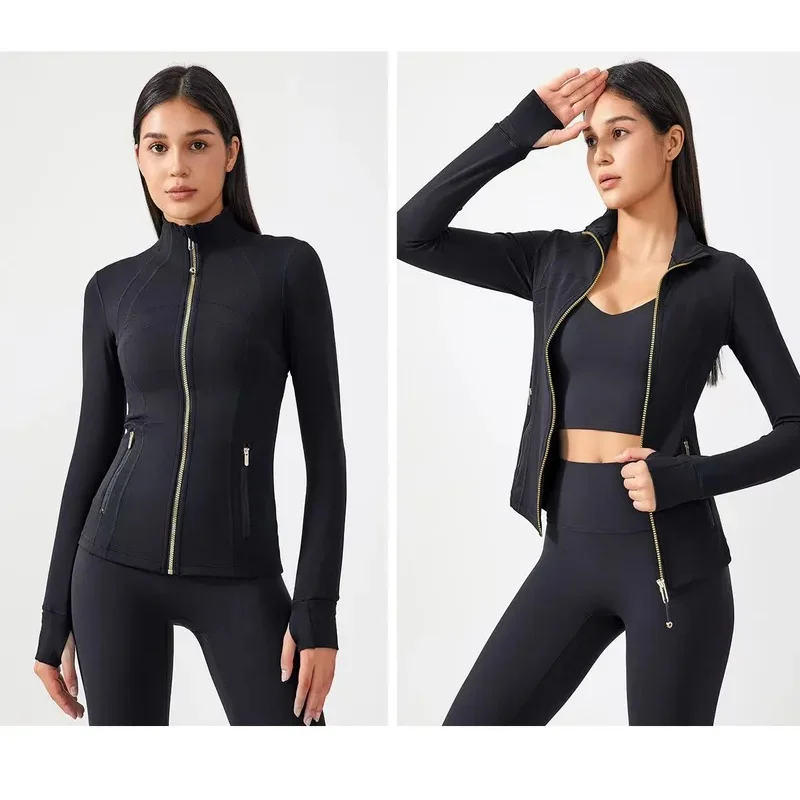 

Women Define Jacket with Pockets Thumbholes Zipper Flex Slim Yoga Riding Running Exercise Sport Top Yoga clothes