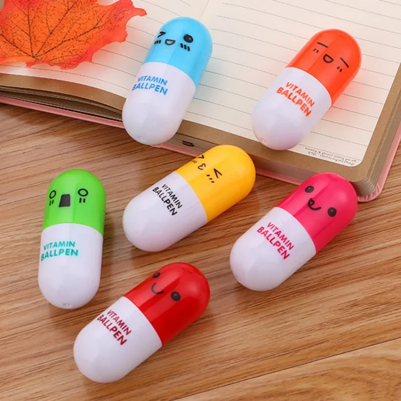 Kawaii Retractable Ballpoint Pen Pill Cute School Office Supplies Creative Stationery Free Novel Gift Telescopic Funny 1 Piece