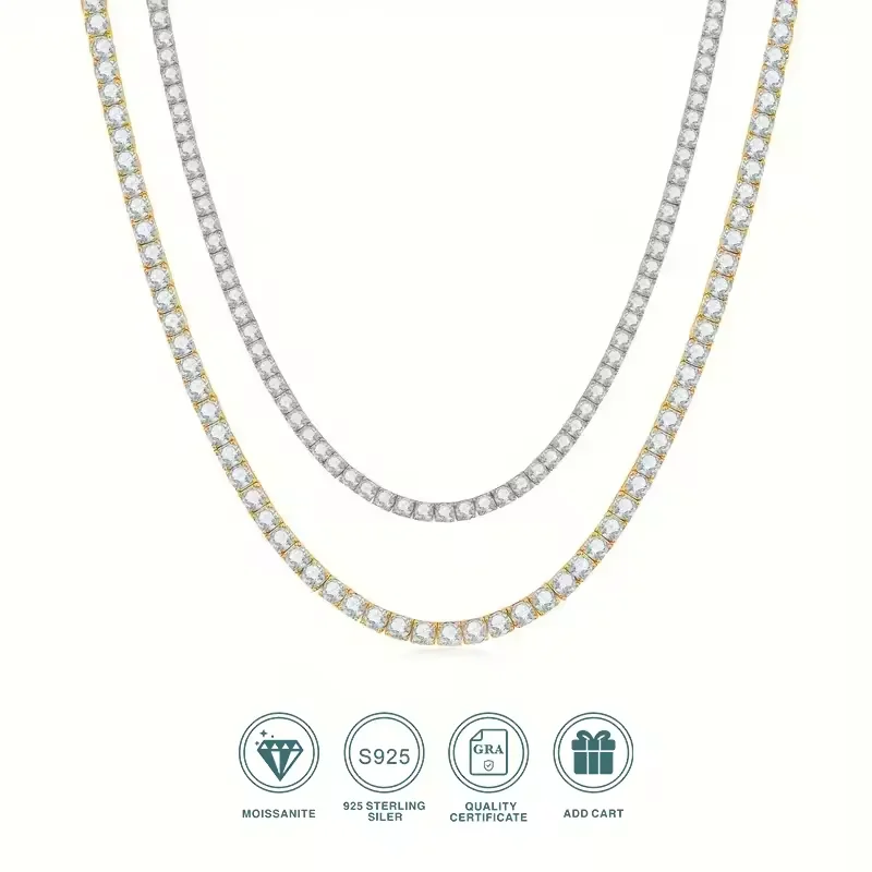 

Многокомплектное ожерелье с теннисным шариком из белого золота с покрытием из стерлингового серебра с покрытием из муасса 3-6,5 мм d.