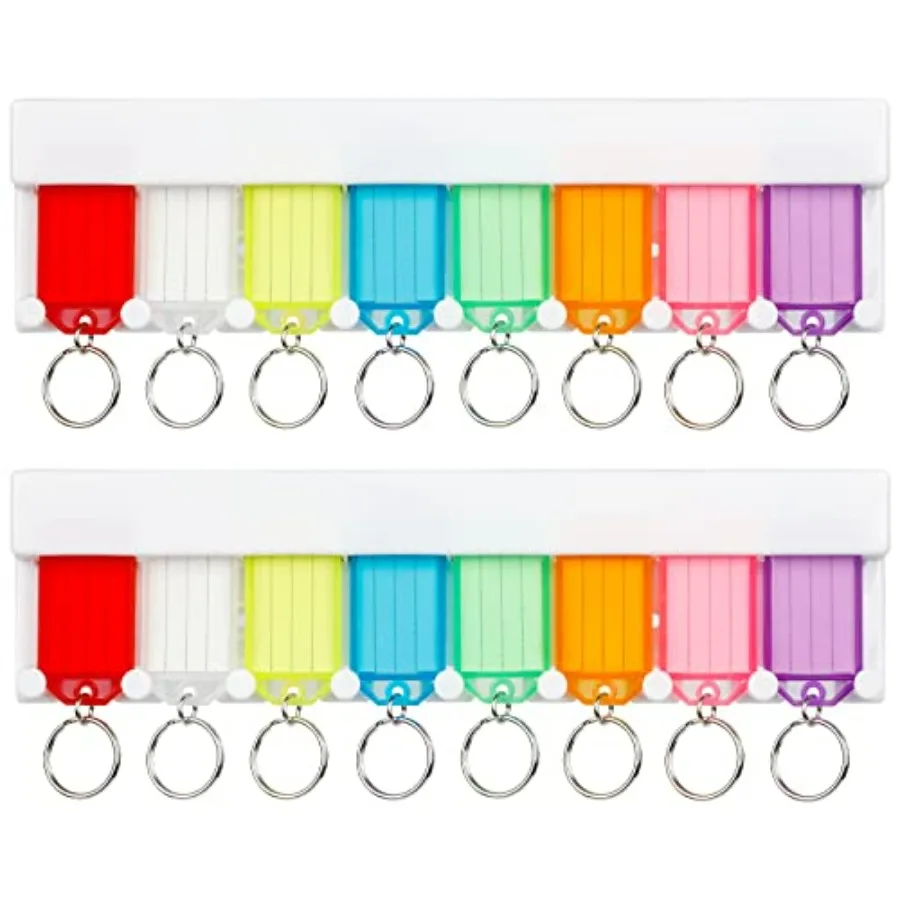 Key Tag Rack Slot Style Plastic Wall Mounted Key Holder Organizer with Transparent Tough Key Tag Identifiers Markers in 8 Assor