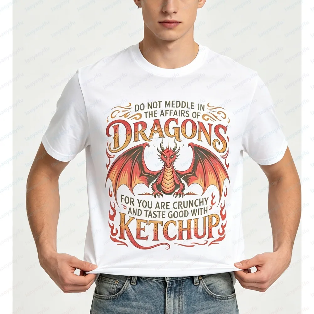 Vintage Red Dragon Graphic Print Men T Shirt, Funny Do Not Meddle In Dragons Letter Design Soft Fashion Short Sleeve Casual Tee