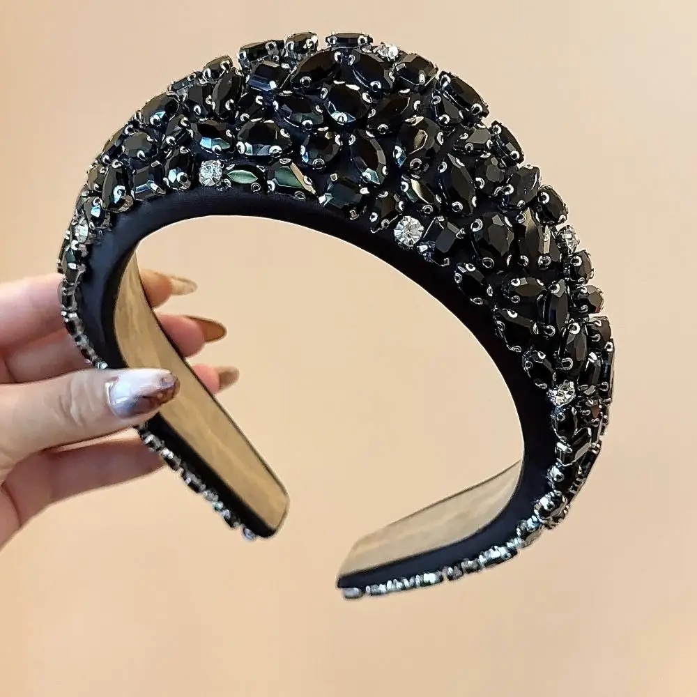 

Creative Gift Rhinestone Rhinestone Headband Black Color Fashion Padded Diamante Headband Elegant Style Hair Band Daily Wear
