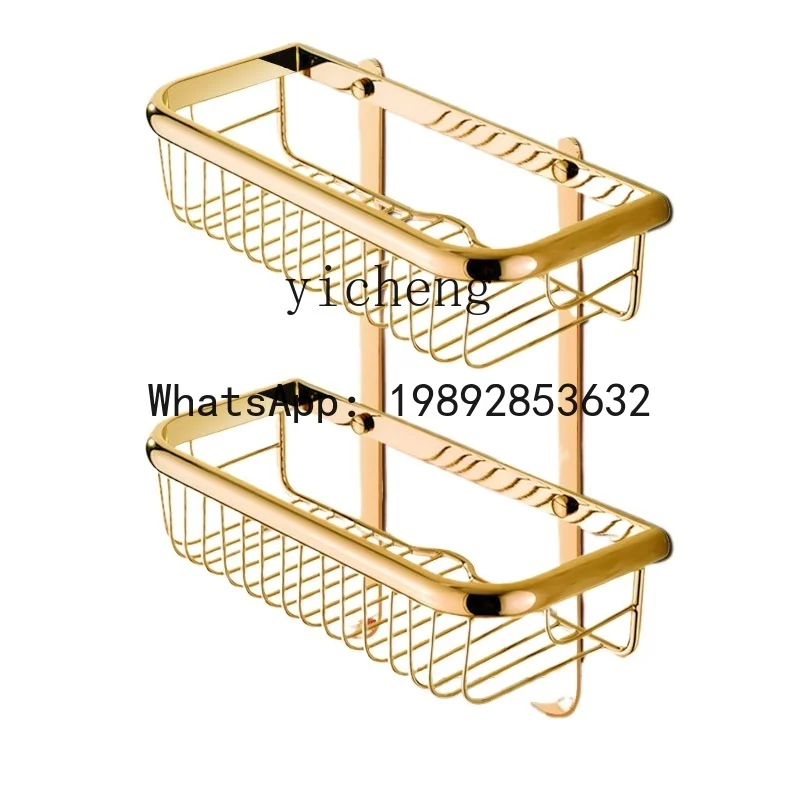 gold triangular basket all copper antique double-layer bathroom bathroom corner rack wall hanging