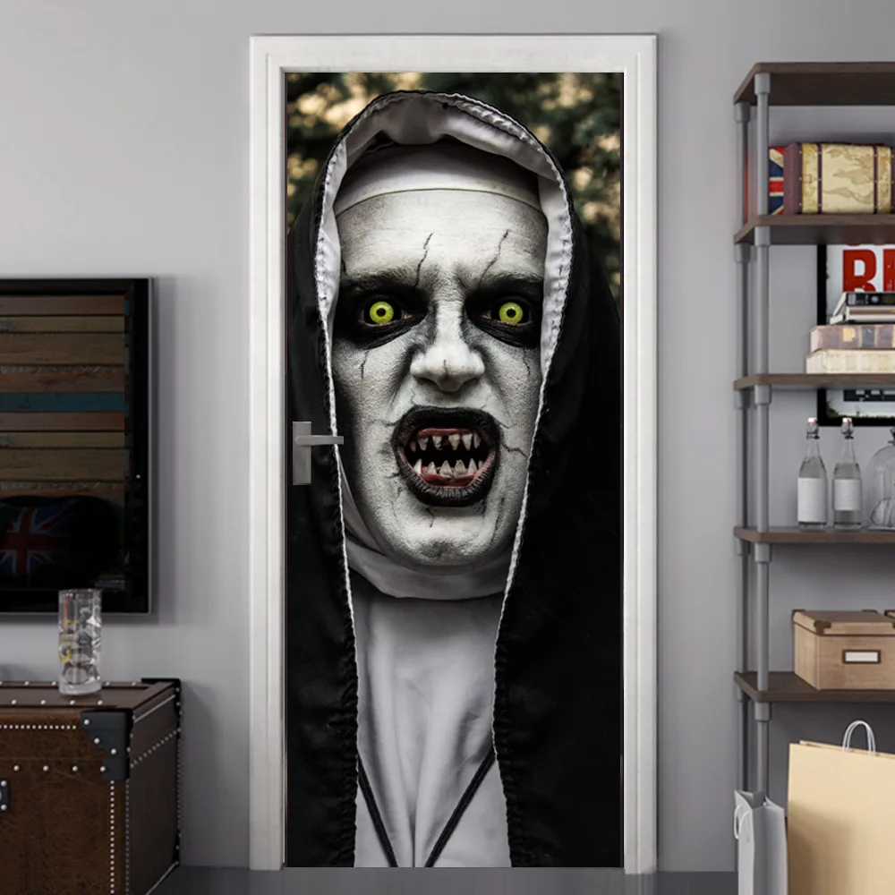 2Pcs/set Halloween Horror Nun Zombie Witch Creative 3D Door Stickers Personality Home Party Decoration Wall Renovation Stickers