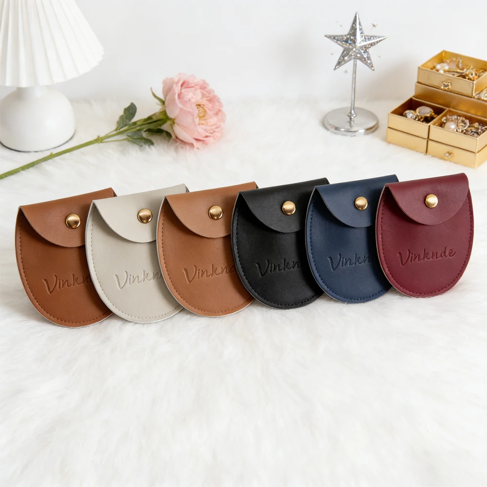 

7.8x8.5cm Pu Bag Personalized Logo Leather Snap Button Pouch Packaging Sachet for Jewelry Candy Storage Display Festival Gift