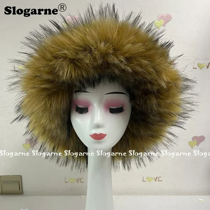 2024 Y2K Fluffy Faux Fur Bucket Hat Women Outdoor Luxury Fur Hats Ear Warmer Ski Vacation Thick Plush Caps Furry Raccoon Fur Hat