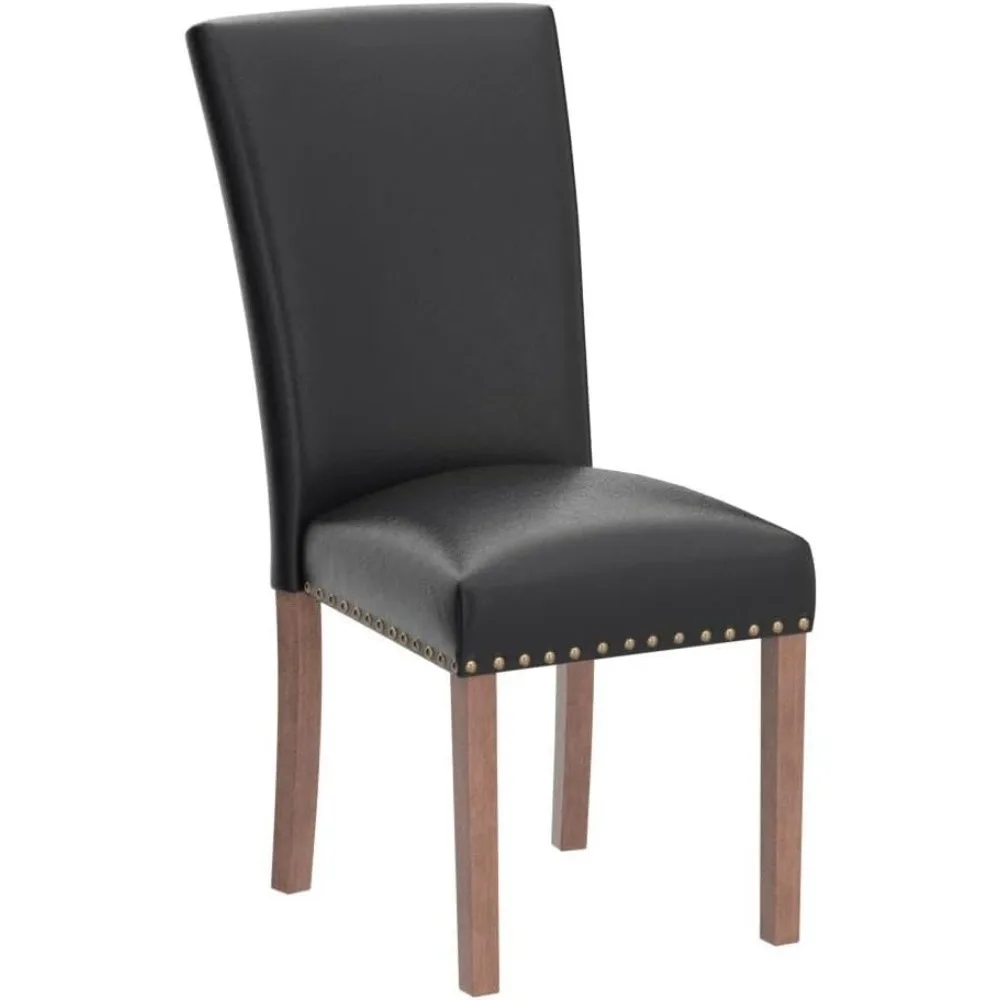 Gestoffeerde Parsons Eetkamerstoelen Set Van 2, Pu Lederen Eetkamerkeukenbijstoel Met Nailhead-Bekleding En Houten Poten