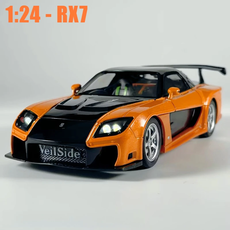 Coche Deportivo RX7 RX-7 FD3S a Escala 1:24, Modelo de Metal Fundido a Presión, con Sonido y Luz, Serie JDM, Colección de Hobbies, Juguetes y Regalos