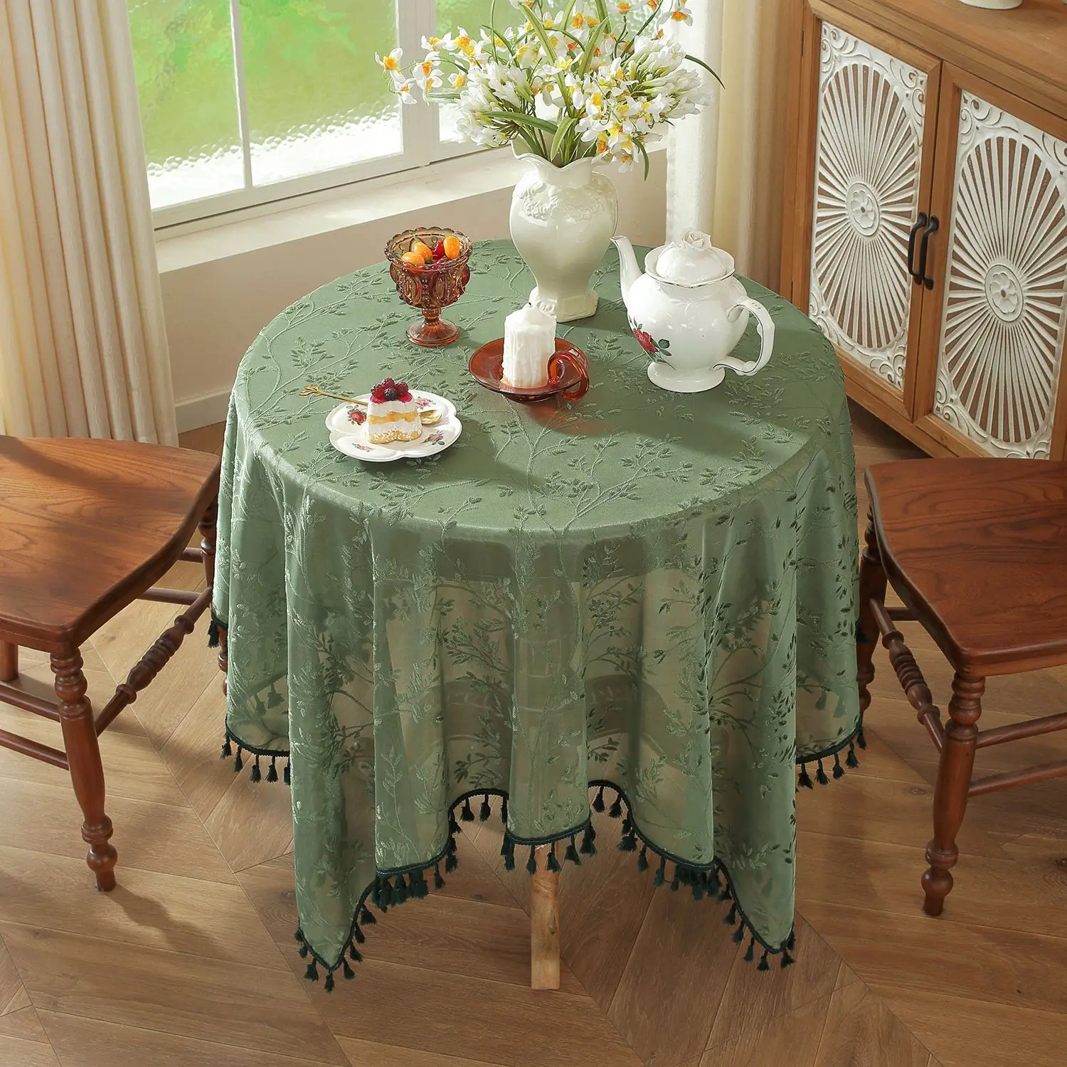 Rural branches small round tables tea tables lace jacquard tablecloths high-end fresh American atmosphere tablecloths