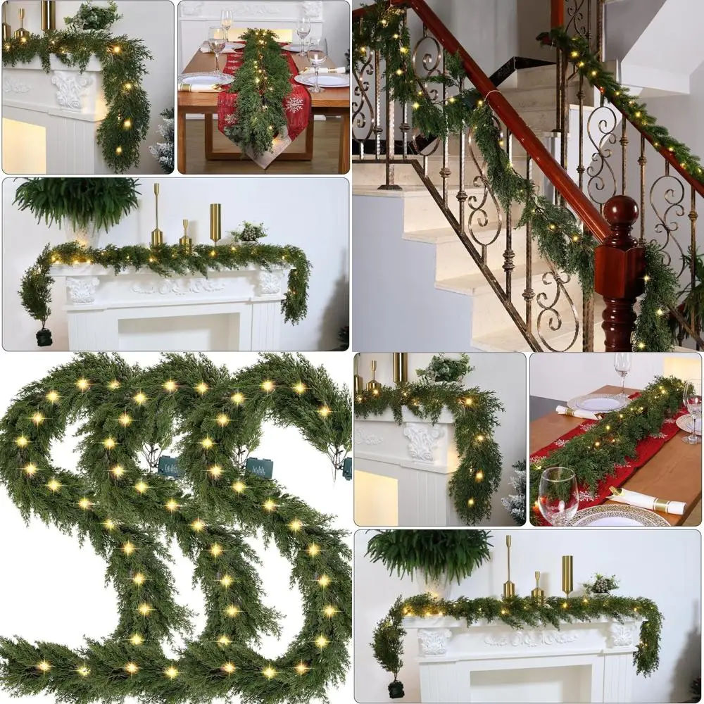 

3 предмета, 6,2 фута, предварительно освещенная рождественская кедровая гирлянда с 30 лампами, искусственная зелень кипариса для праздничного декора в помещении и на открытом воздухе