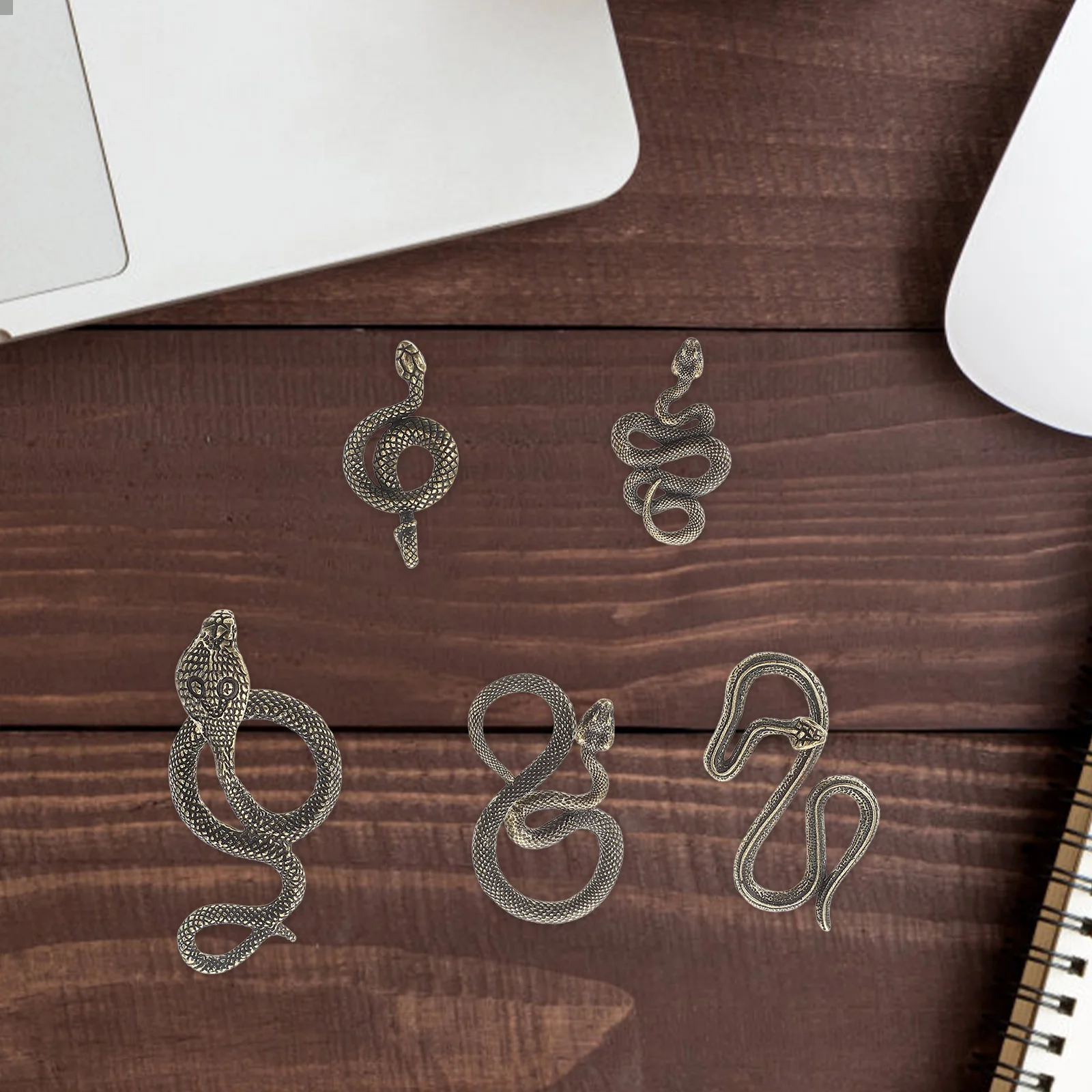 

5pcs Brass Statue Mini Alloy Chinese Snake Feng Shui Decor Home Living Room Tea Pet Ornament Snake Zodiac Animal Figure