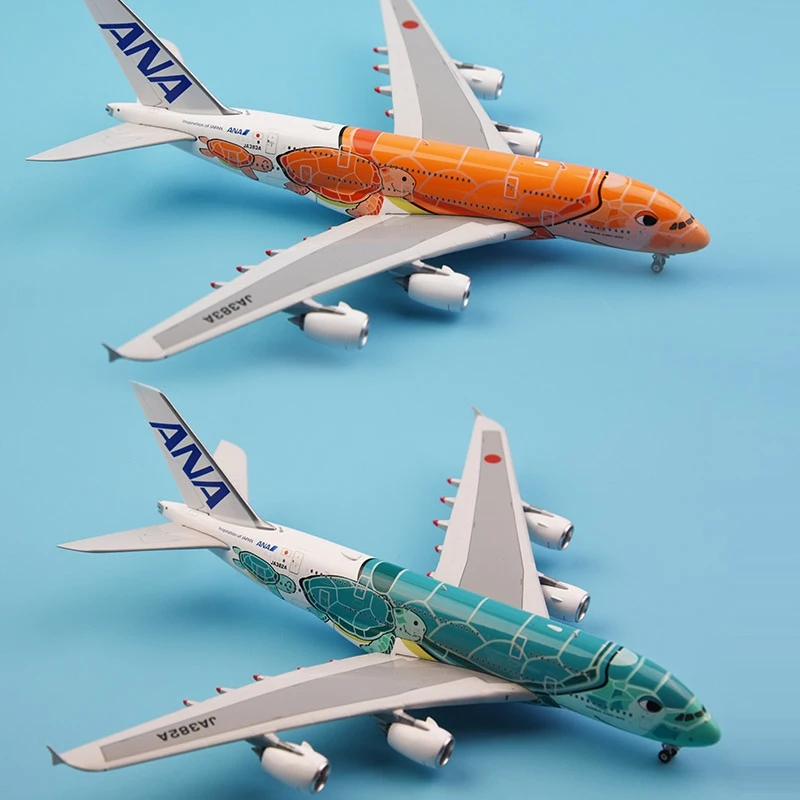 

1:400 Scale A380 Planes model Airplane ANA Japan Turtle Airlines Alloy Aircraft with landing gear base collectible Plane