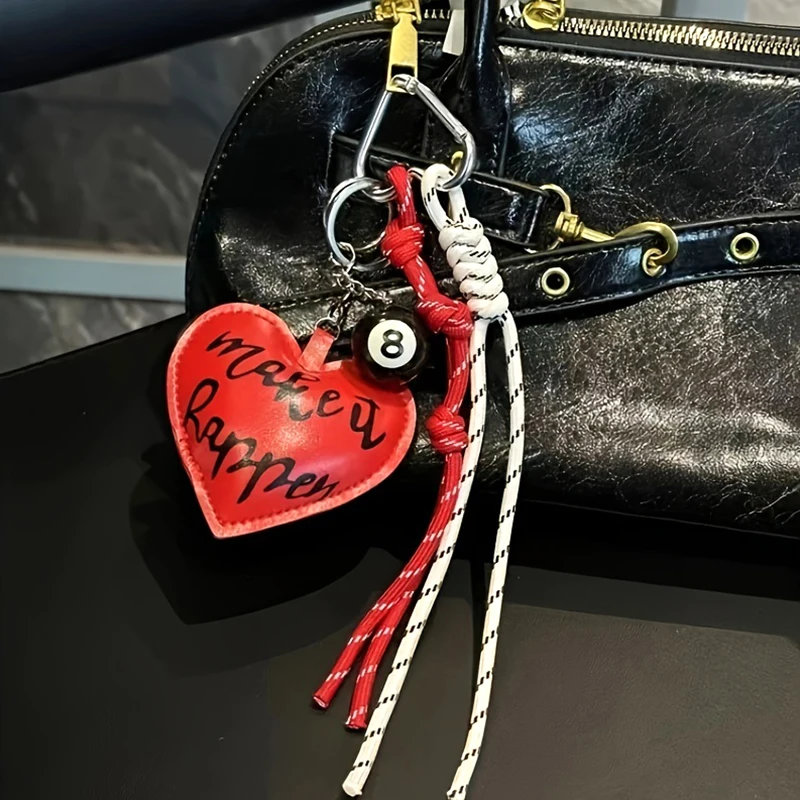 Heart Shaped Keychain Cute PU Leather Red Heart Pendant Keyring For Women Men Valentine's Day Jewelry Gift Bag Accessories