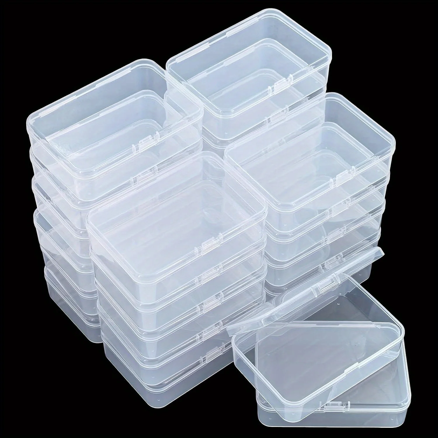 24pcs Mini Clear Plastic Organizer Storage Boxes with Hinged Lids for Beads, Jewelry & Craft Projects - Rectangular Empty Contai