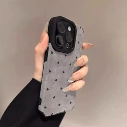 Gray Silicone Leather Little Love Heart Case For iPhone 13 16 15 Pro Max 14 Plus 11 12 Mini 17 ProMax Air Soft Matte Full Cover