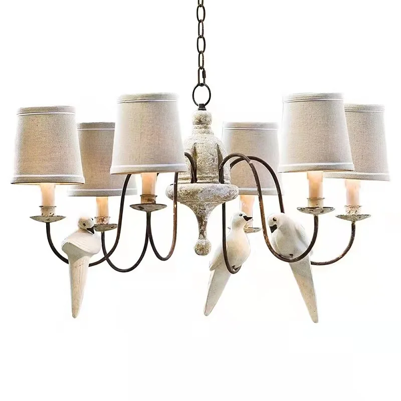 

Creative American country French pastoral Nordic bird chandelier, bedroom dining room living room retro lamps