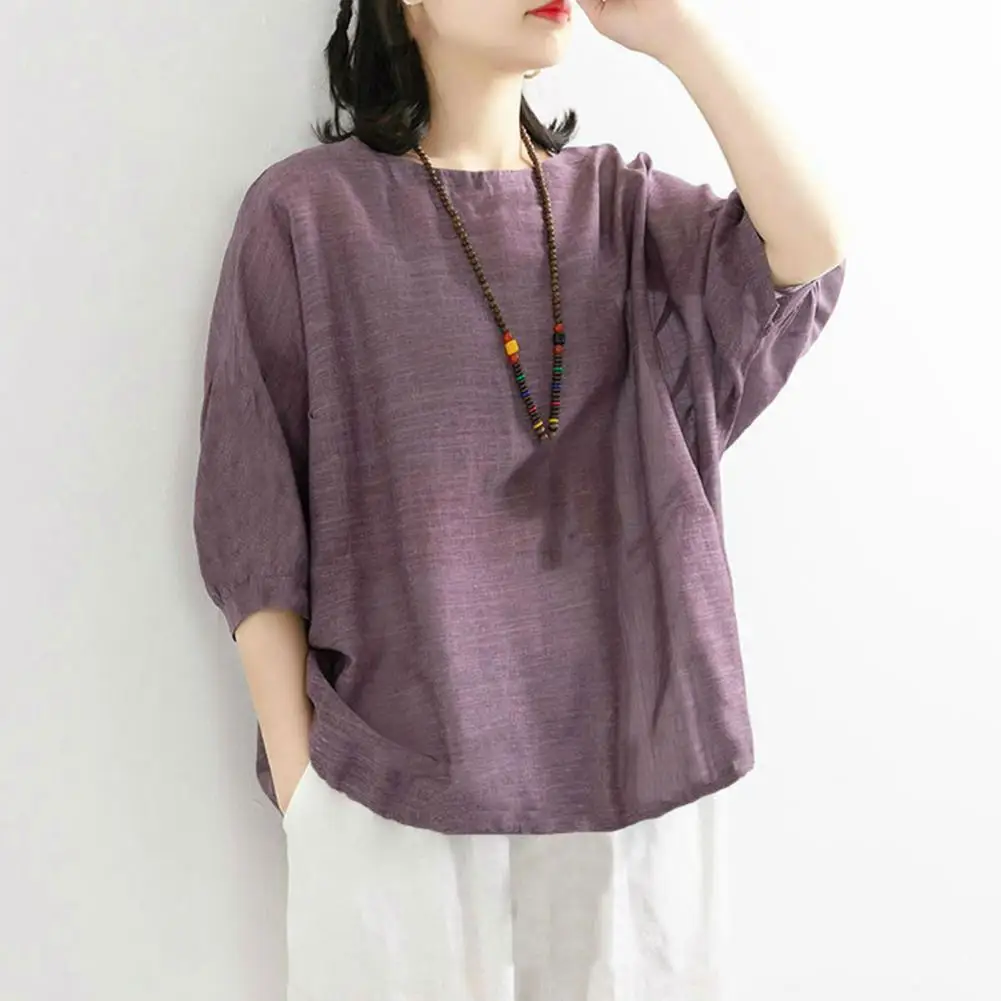 Summer Batwing Sleeve Blouse Stylish Women's Summer T-shirt with Batwing Sleeves Loose Fit Solid Color Blouse for Casual