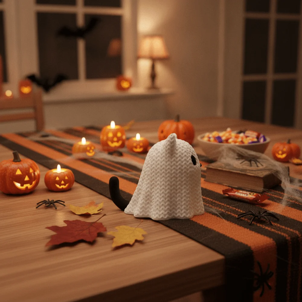 Knitted Texture Halloween Ghost Cat Dog Figurines 3D Printed Plastic Ghost Cat Dog Desktop Ornaments Mini Ghost Cat Dog Statue